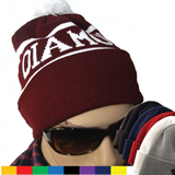 Acrylic Knit Pom Pom Beanies Cap With Jacquard Weave Logo