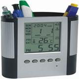 Electronic calendar pen container