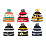 Multi Color Pom Pom Knit Beanie With Fold