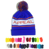 Pom Pom Cuff Beanie With Stripes